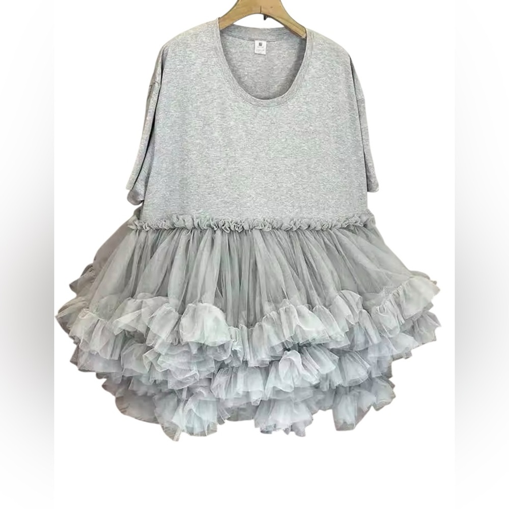 EWQ, grey oversize, tulle t-shirt dress, small